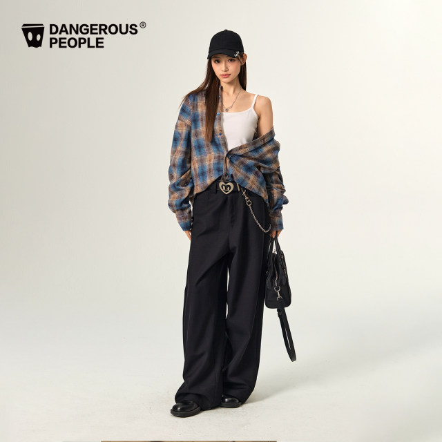 Dangerouspeople Joker Xue dsp artistic distressed plaid shirt autumn retro versatile trendy long sleeves