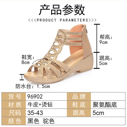 Genuine leather Roman sandals for women 2025 new summer mother shoes fish mouth wedge large size women's shoes thick sole flat shoes