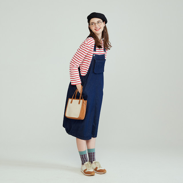 PRTH age -reduced net red strap skirt female versatile loose casual covered thin A -shaped long denim skirt