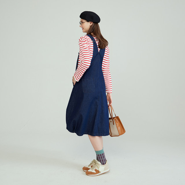 PRTH age -reduced net red strap skirt female versatile loose casual covered thin A -shaped long denim skirt
