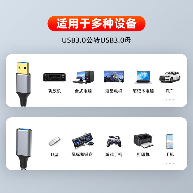 Customizable USB3.0 male to female extension cable 3m 5m 8m computer laptop camera car TV printer data cable charging cable fast charging transmission connection cable