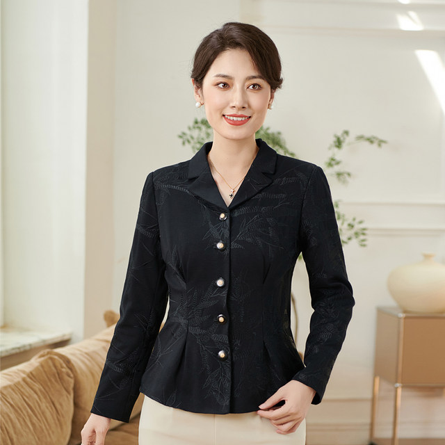 Xiangmulan 2025 autumn new casual suit lapel long sleeve jacket slim and versatile printed large-size top for women