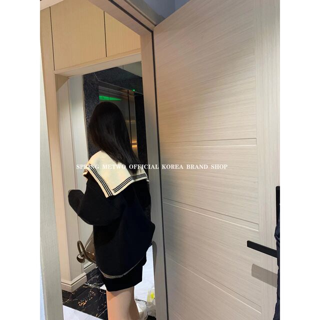 Japanese purchasing agent SLY French gentle academy style navy large lapel mid-length pullover sweater for women in autumn and winter top