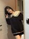 Japanese purchasing agent SLY French gentle academy style navy large lapel mid-length pullover sweater for women in autumn and winter top