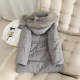 Lemon + white goose down! Fashionable and versatile big fur collar hooded simple waisted mid-length down jacket for women in winter