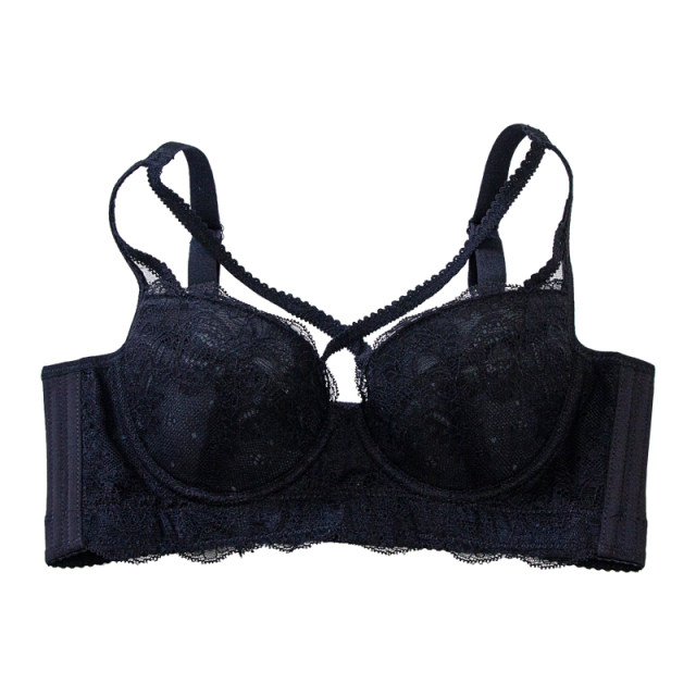 Zhongpu Adjustable Underwear Women's Thin Top-up Anti-Sagging Big Breasts Show Small Push-up Cross Shoulder Straps Sexy Bra Summer