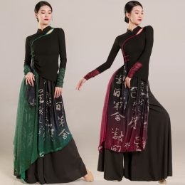 Classic dance dress standard cheongsam top dance suit flowing yarn dress practice Chinese dance costume suit