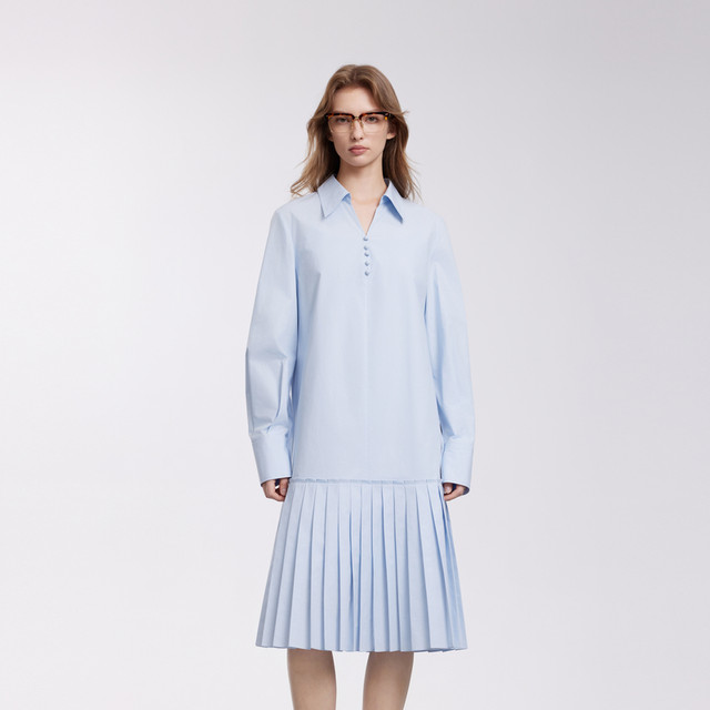 ELLE French spliced ​​pleated shirt skirt for women 2025 summer new elegant niche dress

