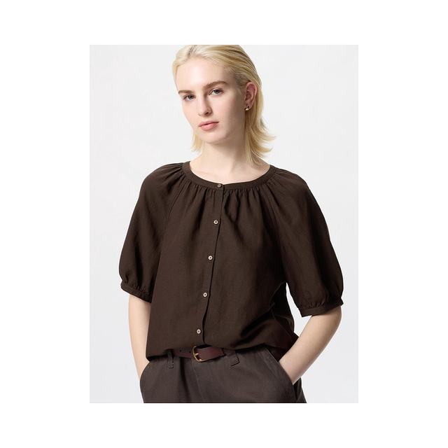 Can be returned within 1 hour Korean direct mail uniqlo shirt linen short sleeve authentic fashion versatile comfortable simple
