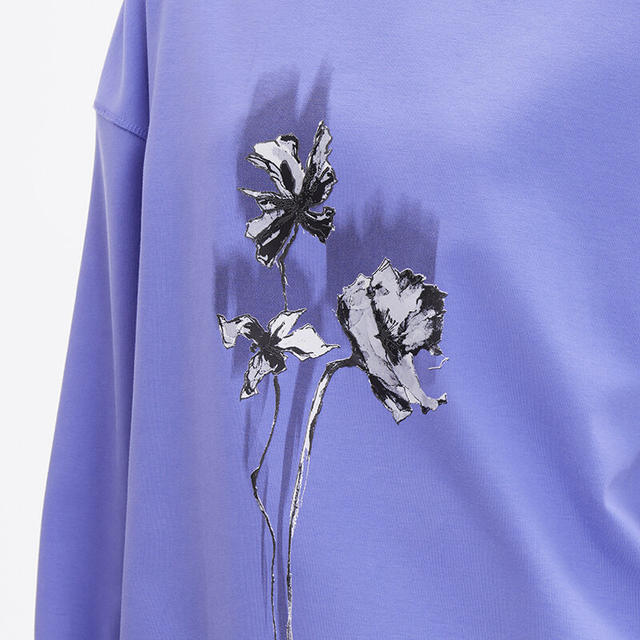 Spring new loose and versatile casual relaxed shoulder flower printed sweatshirt
