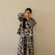 Retelling unrestrained comfort, light linen, colored blue medium plaid small stand collar long sleeve plaid pullover
