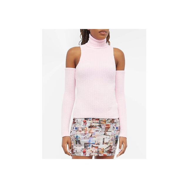 Hong Kong Direct Mail Blumarine Hollow Shoulder Details Turtleneck Sweater 2M400A Off-shoulder Embroidery
