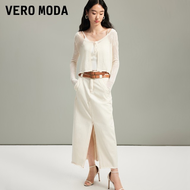 Vero Moda Outlet Skirt in summer new street style high waist breasted water washing slit denim skirt popular