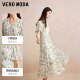 Vero Moda Outlet Dress Summer New V-neck Print Chiffon High-waisted Slim Temperament Vacation Style Short Sleeves