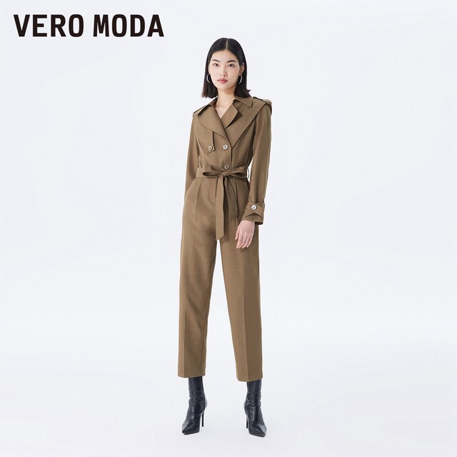 Vero Moda new jumpsuit for women's spring and autumn casual lapel high waist casual workwear nine-point straight