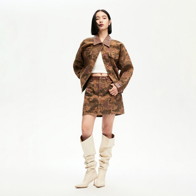 Vero Moda Outlet denim skirt summer new style camouflage retro fashionable patchwork waist street fashion