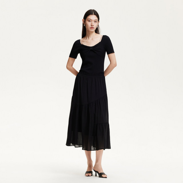 Vero Moda Outlet Skirt 2025 Summer New Elastic Waist Umbrella Skirt Temperament Romantic Sweet High Waist