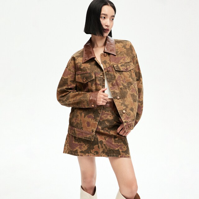 Vero Moda Outlet denim skirt summer new style camouflage retro fashionable patchwork waist street fashion