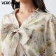 Vero Moda Outlet top for women spring and autumn new sweet age-reducing bow printed quarter-sleeved short shirt