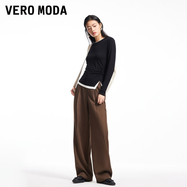 Vero Moda Outlet casual pants for women in autumn and winter new commuter mid-waist LOOSE style straight long pants versatile