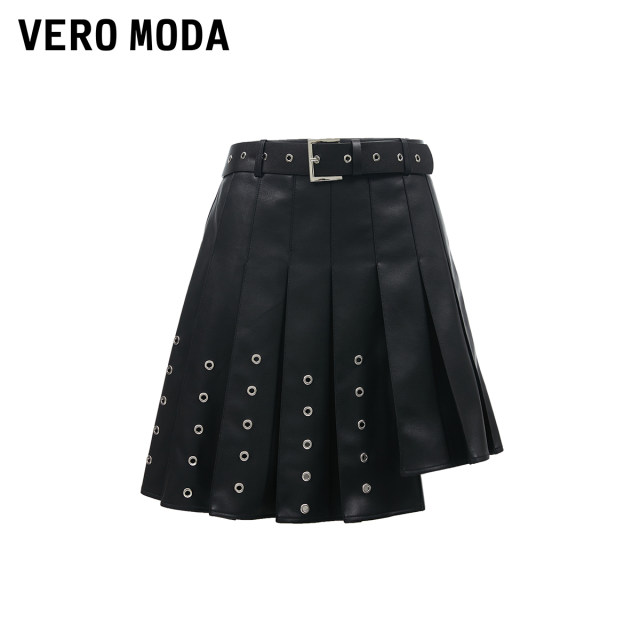 Vero Moda Outlet Skirt New Fashionable High Street PU pleated A-line high-waisted temperament short skirt is popular