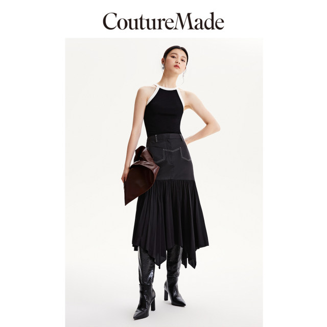 Vero Moda Outlet Skirt in summer new high-waist A-swing spliced ​​pleated skirt for commuting women versatile trend