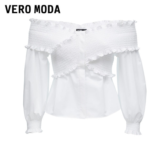 Vero Moda Outlet shirt for women in summer new elastic slim one-length V-neck temperament and seven-quarter sleeve top