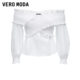 Vero Moda Outlet shirt for women in summer new elastic slim one-length V-neck temperament and seven-quarter sleeve top