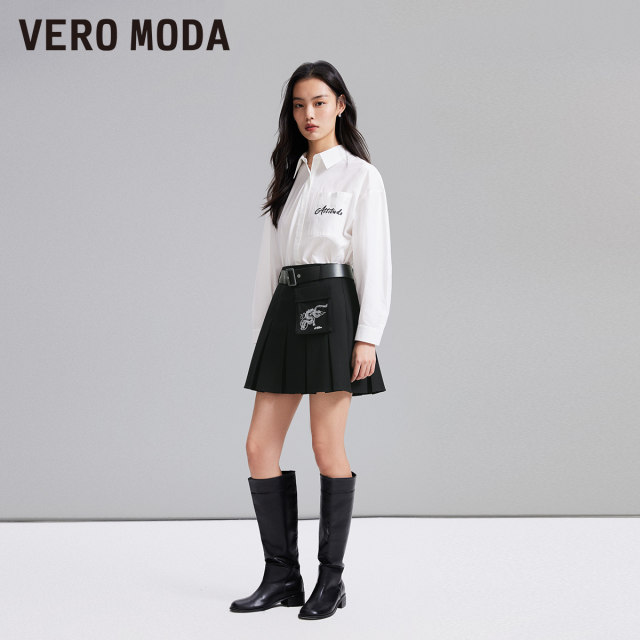 Vero Moda Outlet Skirt in summer new style new Chinese style high waist pleated dragon embroidered short skirt popular
