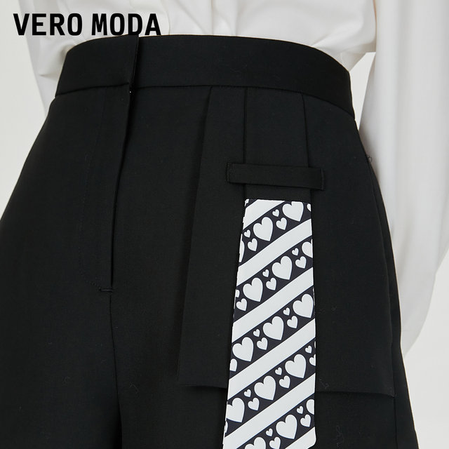 Vero Moda Outlet Shorts Clearance for Summer Simple Color Blocking Streamer Decoration High Waist Pants Versatile Women's Fashion