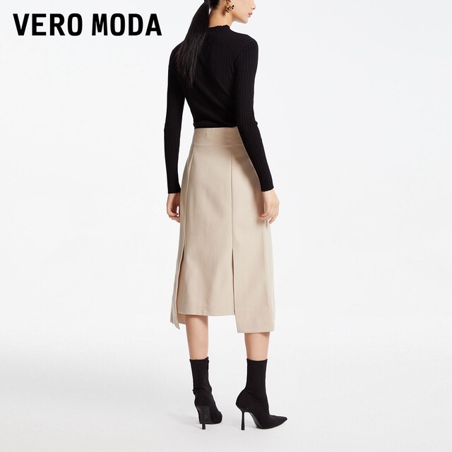 Vero Moda Outlet Skirt in summer new high-waisted A-swinging slimming irregular Midi skirt for commuting women