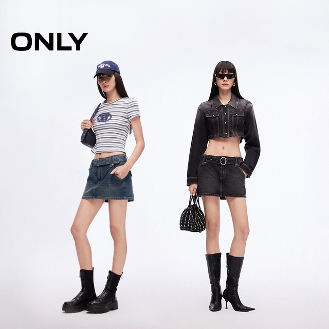 ONLY2025 summer new retro hot girl style belt low waist slim A-line denim skirt short skirt skirt women