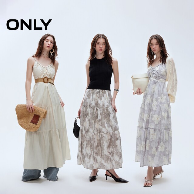 ONLY Outlet 2025 Summer New Elegant Holiday Style Smile Printed Sling Long Skirt Fairy Dress Dress Women