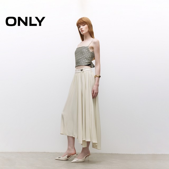 ONLY Summer Commuter Style A-line Organ Pleated Mid-length Skirt for Women