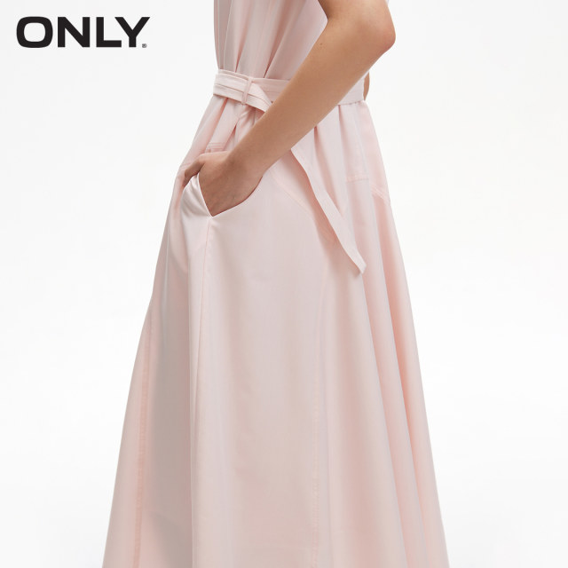 ONLY Summer Temperament Versatile Round Neck Mid-Length Solid Color A-line Dress for Women