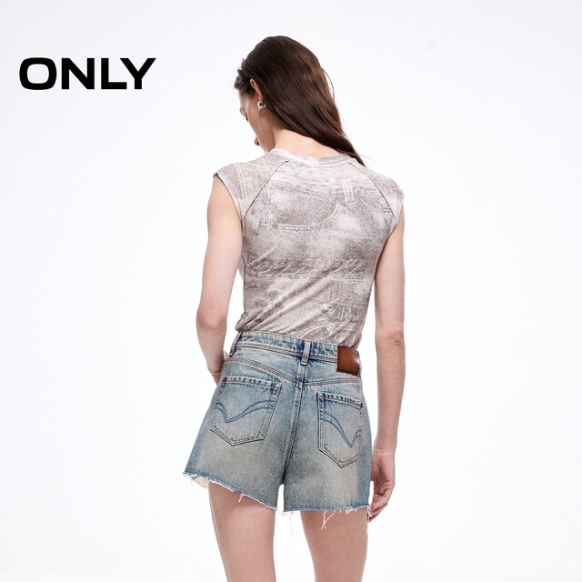 ONLY2025 summer new hot girl style irregular ripped burrs design high waist A-line shorts jeans for women
