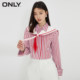 ONLY Summer Fashionable Versatile Striped Navy Lapel Short Shirt for Women