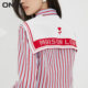 ONLY Summer Fashionable Versatile Striped Navy Lapel Short Shirt for Women