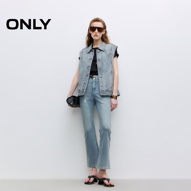 
ONLY2025 summer new style personalized structure tailoring invisible insert bag Tennis loose lapel denim vest for women