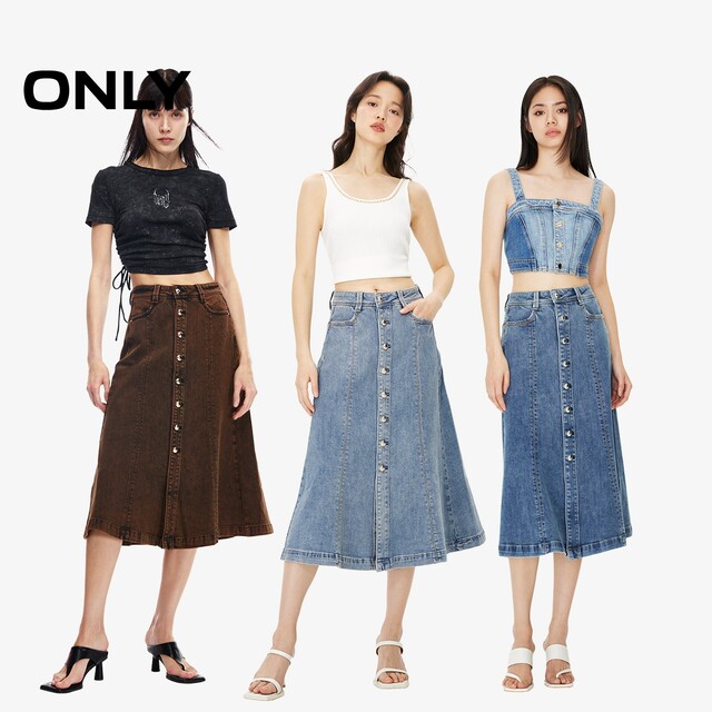 ONLY Summer Fashion Fishtail High Waist Slim Mid-length Denim Skirt for Women

