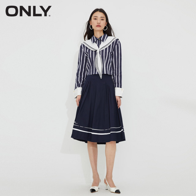 ONLY Summer Fashionable Versatile Striped Navy Lapel Short Shirt for Women