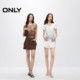 ONLY Summer Fashion Retro Printed V-neck Slim Shoulder Short T-shirt for Women