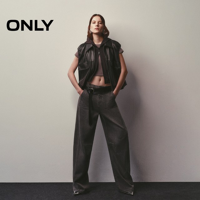 ONLY2025 autumn and winter new style sweet and cool flower bud hem work style pockets casual loose silhouette PU vest for women