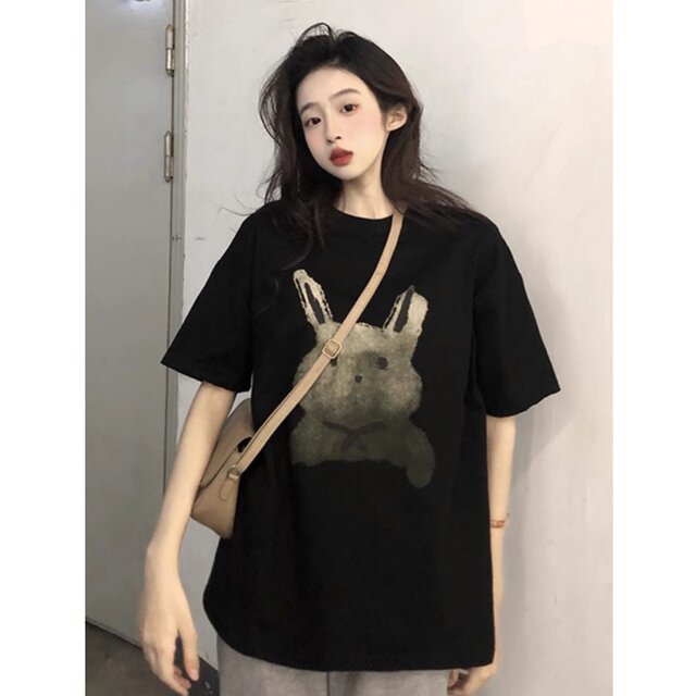 Pure cotton short-sleeved T-shirt for women in summer 2025 new American retro tie-dye printed loose black round neck top ins
