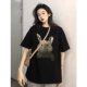Pure cotton short-sleeved T-shirt for women in summer 2025 new American retro tie-dye printed loose black round neck top ins
