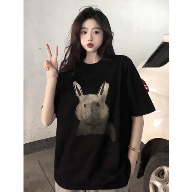 Pure cotton short-sleeved T-shirt for women in summer 2025 new American retro tie-dye printed loose black round neck top ins

