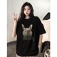 Pure cotton short-sleeved T-shirt for women in summer 2025 new American retro tie-dye printed loose black round neck top ins
