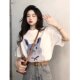 Pure cotton short-sleeved T-shirt for women in summer 2025 new American retro tie-dye printed loose black round neck top ins
