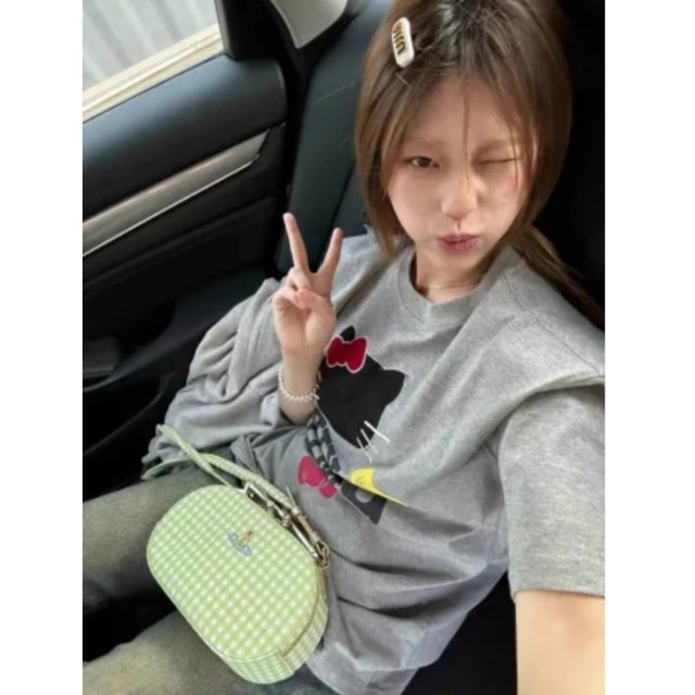 Japanese vintage light gray Katie pure cotton short-sleeved T-shirt for women in summer niche versatile Hong Kong style half-sleeved top
