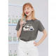 Cotton Glutter Cool Wind Cartoon T -shirts, Shoulder Short -sleeved Women Short Summer Round Neck Tau 100%Cotton Black Half -sleeve